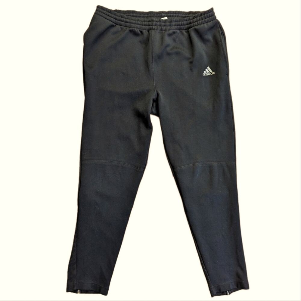 Vintage Adidas Classic Drawstring Black Cotton Tapered Zip Up Jogger Sweatpants